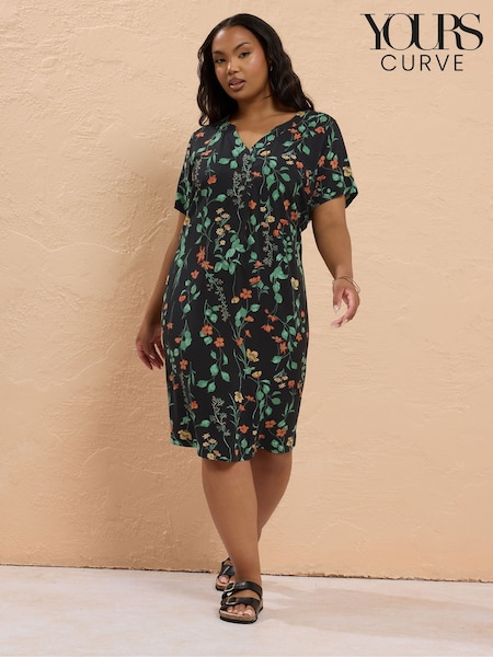 Yours Curve Black Notch Neck Tunic Dress (H37630) | R$ 265
