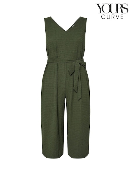 Verde - Yours Curve Tie Waist Textured Jumpsuit (H37658) | 45 €