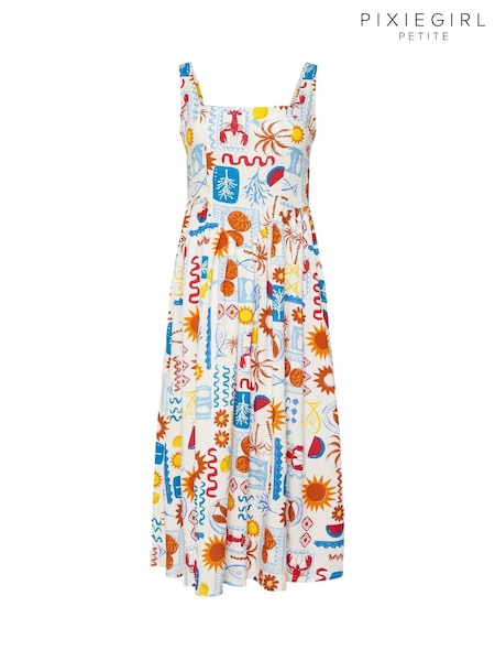 PixieGirl Petite White Postcard Midi Dress (H37659) | AZN 98