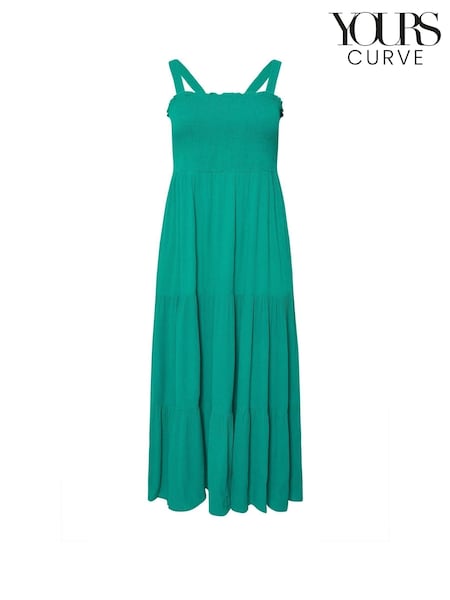Yours Curve Green Shirred Strappy Maxi Dress (H37662) | €49