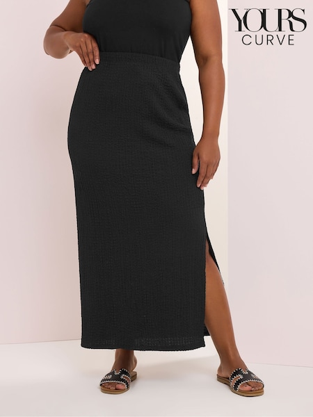 שחור - Yours Curve Textured Side Split Skirt (H37667) | ‏121‏₪