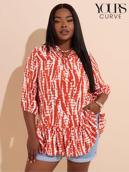 Yours Curve Orange Tie Neck Tiered Blouse (H37680) | €42