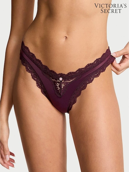 Victoria's Secret Winter Wine Red Lace Trim Brazilian Knickers (H37837) | €18.50