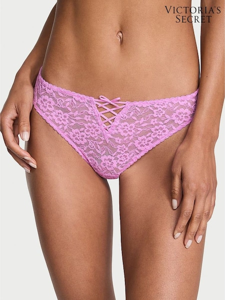 Victoria's Secret Lilac Shimmer Purple Thong Lace Up Knickers (H37846) | €11.50