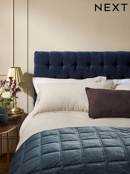 Fine Chenille Dark Navy Blue Parisian Buttoned Upholstered Headboard (H37884) | €298 - €331