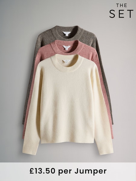 The Set 3 Pack Crew Neck Knitted Jumpers with Wool (H37945) | R$ 400