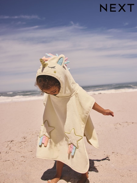 Ecru Hvit Enhjørning - Towelling Poncho (9mths-10yrs) (H37959) | kr334 - kr401
