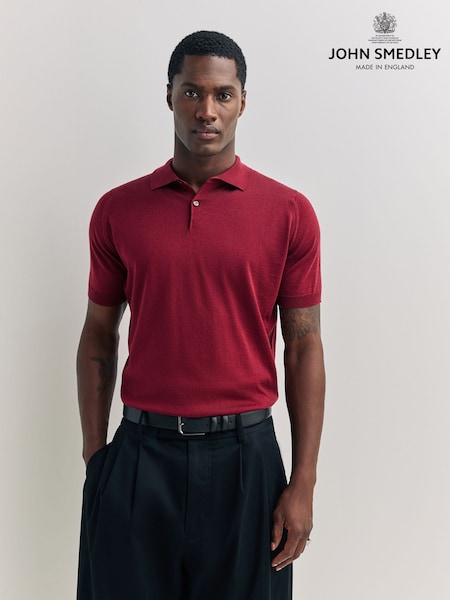 John Smedley Red Payton Short Sleeve Merino Wool Polo Shirt (H37985) | 965 QAR