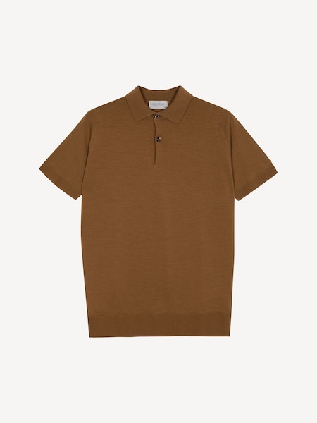 John Smedley Brown Payton Short Sleeve Merino Wool Polo Shirt (H37998) | 965 QAR