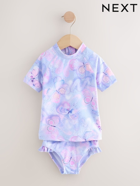 Borboleta Lilás Roxa Metalizada - Short Sleeved Sunsafe Swim Set (3mths-10yrs) (H39000) | R$ 145 - R$ 165