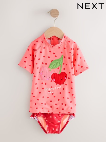 Burgundy Red Cherry Short Sleeved Sunsafe Swim Set (3mths-10yrs) (H39003) | €18.50 - €21.50
