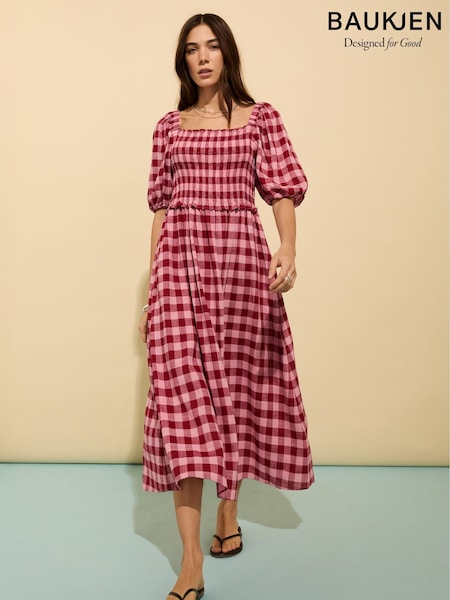 Baukjen Pink Davina Gingham Midi Dress (H39019) | €224