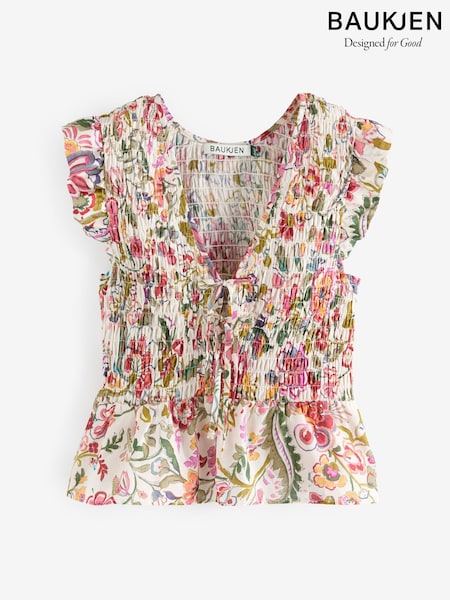 Baukjen Pink Mariah 100% Cotton Smocked Blouse (H39021) | ₪598