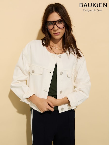 Baukjen Nova 100% Organic Cotton Collarless Denim White Jacket (H39029) | €228