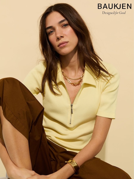 Baukjen Yellow Ivy Rib Zip Collar 100% Cotton Top (H39031) | AZN 148