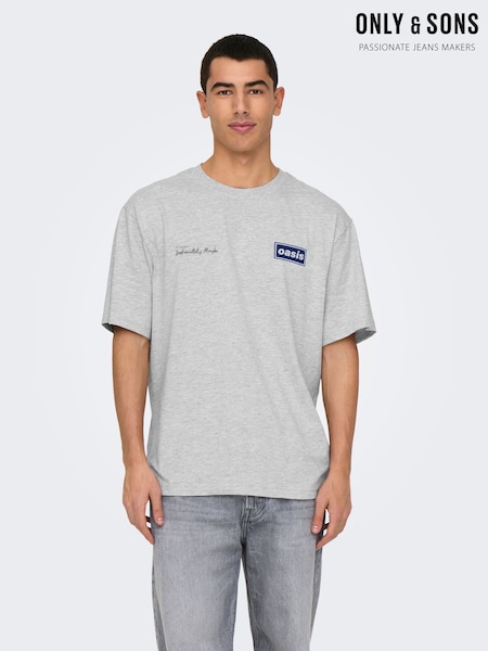 Only & Sons Grey Relaxed Fit Oasis Band 100% Cotton T-Shirt (H39036) | R$ 215