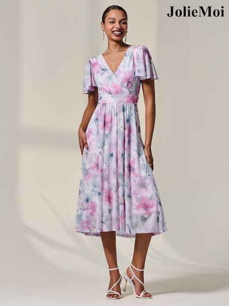 Jolie Moi Pink Petite Mesh Short Sleeve Wrap Midaxi Dress (H39059) | 4,506 UAH