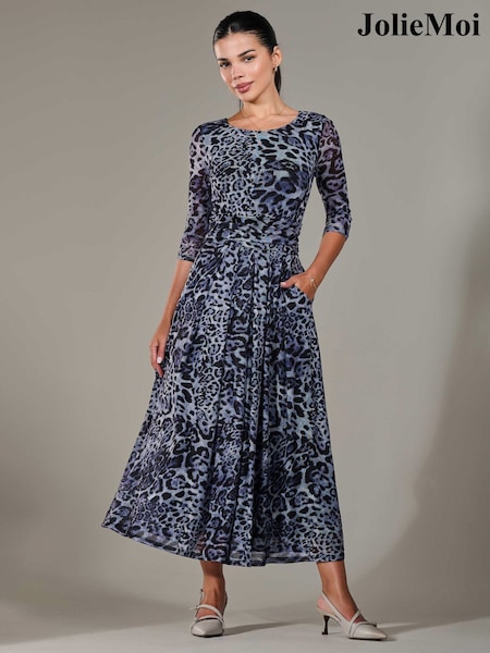 Jolie Moi Blue Petite Pleated Half Sleeve Midi Dress (H39061) | €104