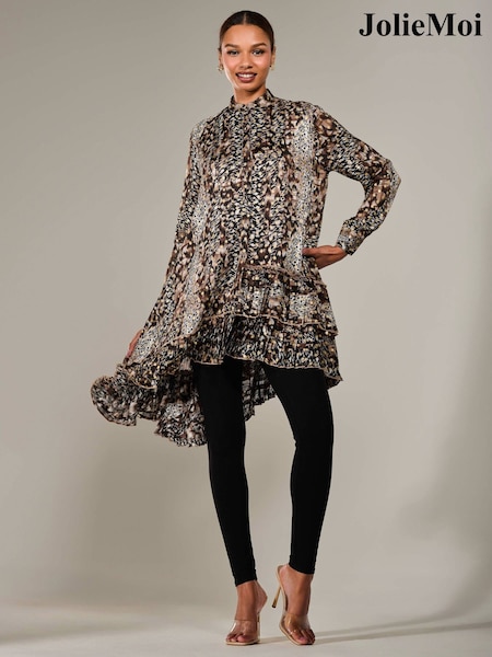 Jolie Moi Brown Dipped Hem Shirt Midi Dress (H39067) | AZN 160