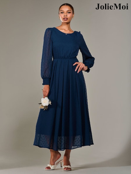 Jolie Moi Blue Long Sleeve Chiffon Midaxi Dress (H39069) | € 119