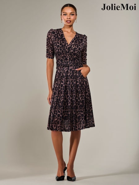 Jolie Moi Brown Mesh Half Sleeve Midaxi Dress (H39108) | 5,107 UAH