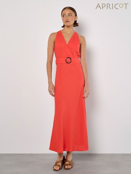Apricot Pink Faux Wrap Sleeveless Buckle Midaxi Dress (H39111) | €59