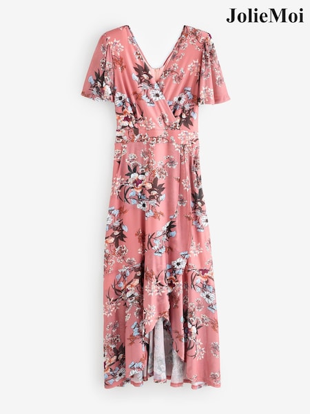 Jolie Moi Pink Mesh Frill Hem Maxi Dress (H39121) | €85