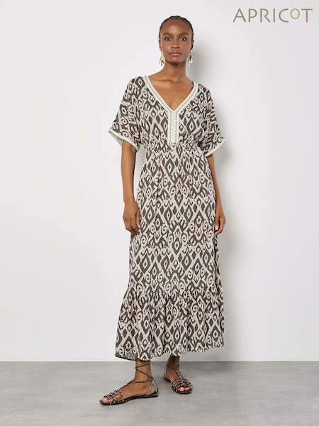Apricot Brown Ikat Mono Swirl Shimmer Dress (H39126) | €59