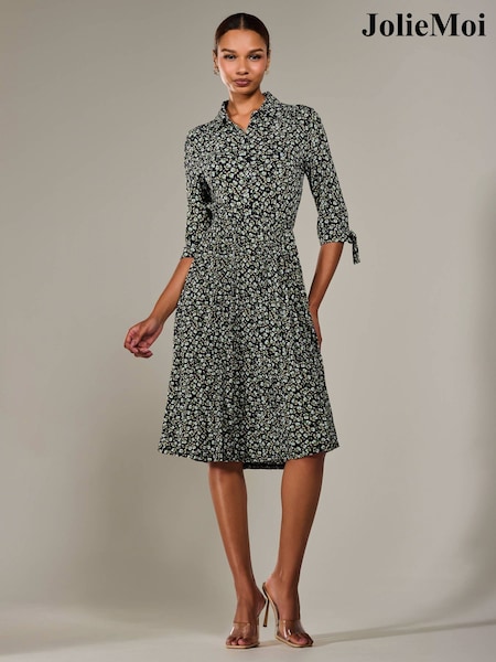 Jolie Moi Black ¾ Sleeve Button Up Midi Dress (H39141) | ₪362