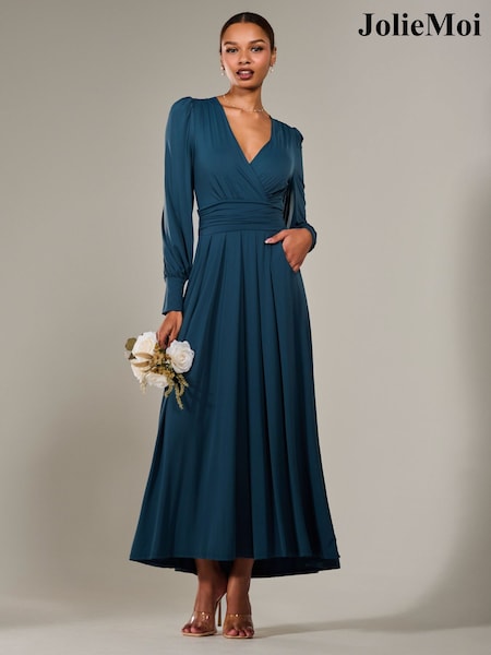 Голубой - Jolie Moi Long Sleeve Supersoft Jersey Maxi Dress (H39142) | €126