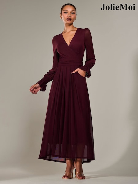Jolie Moi Red Long Sleeve Mesh Maxi Dress (H39147) | 470 QAR