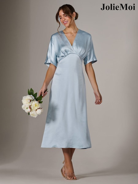 Albastru - Rochie Jolie Moi din Satin, cu linie A, Midaxi (H39148) | 514 LEI