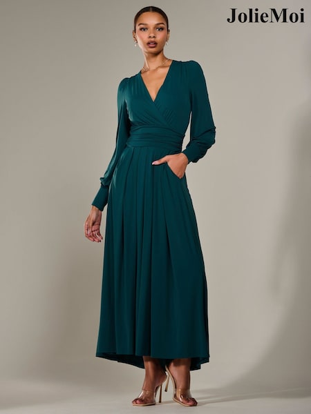 Jolie Moi Green Long Sleeve Supersoft Jersey Maxi Dress (H39151) | ₪478