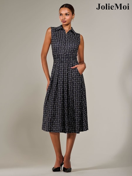 Jolie Moi Charcoal Black Button Sleeveless Midi Dress (H39153) | €86