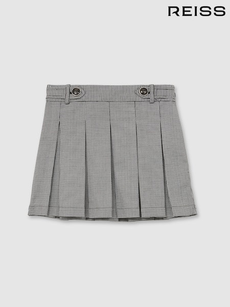 Reiss Black/White Molly Houndstooth Check Pleated Skirt (H39325) | €70
