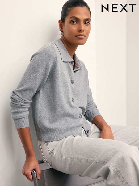 Cinza - Supersoft Knitted Shirt Collar Cardigan (H39457) | R$ 250