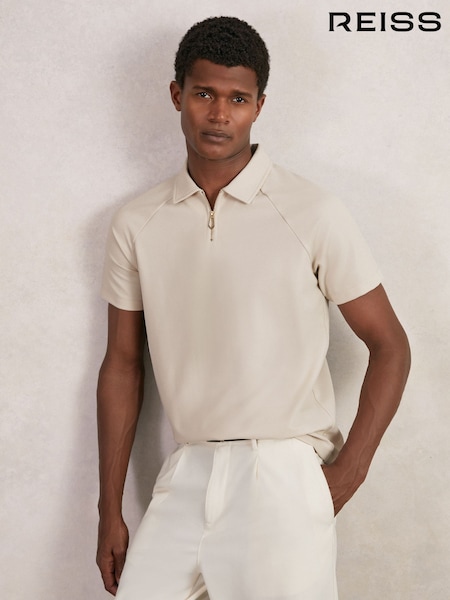 Reiss Stone Winston Textured Raglan Half-Zip Polo Shirt (H39802) | €95