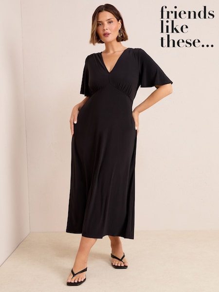 Friends Like These Blue Curve V-Neck ITY Flutter Sleeve Midi Dress (H39804) | € 46