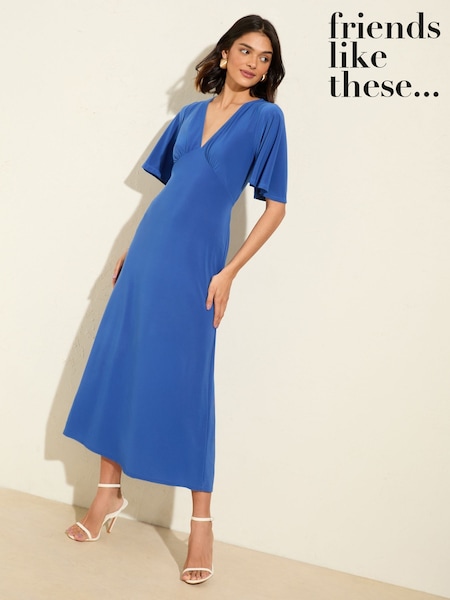 Friends Like These Blue V-Neck ITY Flutter Sleeve Midi Dress (H39809) | €50