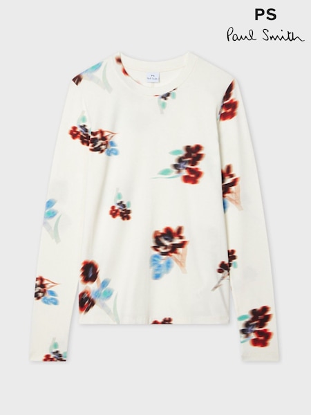 PS Paul Smith Cream Floral Print Long Sleeve Top (H39855) | AED1,077