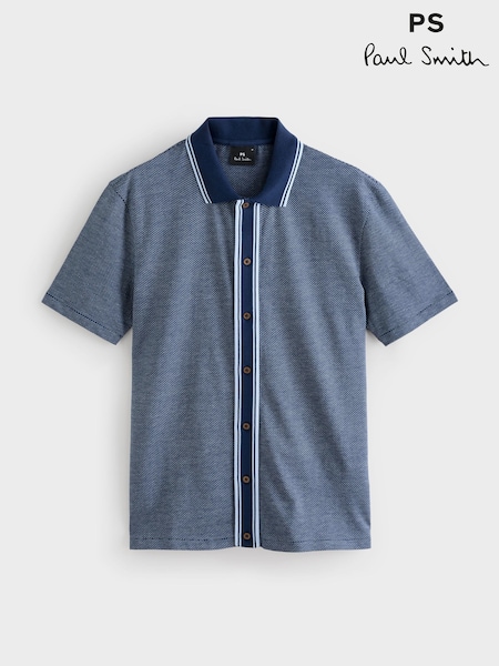 PS Paul Smith Blue Regular-Fit Button Through Polo Shirt (H39860) | 619 QAR