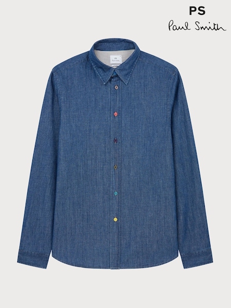 PS Paul Smith Blue Regular Fit Mid Wash Denim Shirt (H39861) | €191