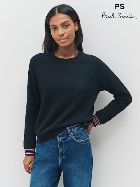 PS Paul Smith Swirl Cuff Jersey Crew Neck Black Sweatshirt (H39925) | R$ 940