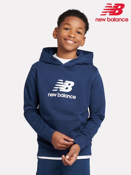 New Balance Blue Kids French Terry Stacked 100% Cotton Logo Hoodie (H39948) | ₪201