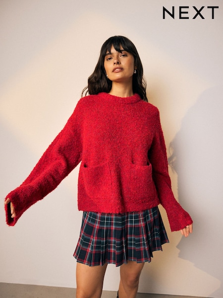 Cherry Red Boucle Crew Neck Jumper With Wool (H39950) | R$ 280