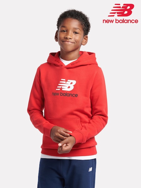 New Balance Red Kids French Terry Stacked 100% Cotton Logo Hoodie (H39951) | ₪201