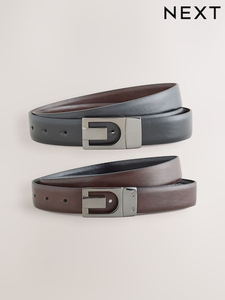 أسود وبني - Reversible Belt With Plaque Buckle (H39993) | ‏52 د.إ.‏