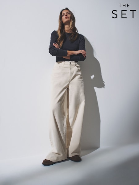 The Set Cream/Black 2 Pack Cord Wide Leg Jeans (H40038) | AED233