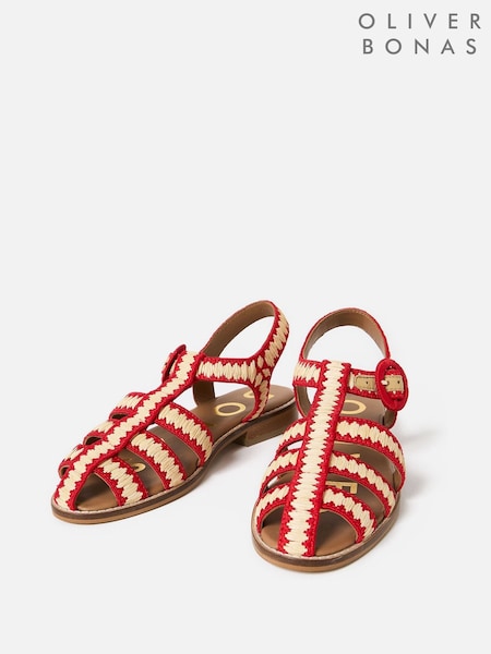 Oliver Bonas Red Raffia Weave Fisherman Sandals (H40192) | R$ 740