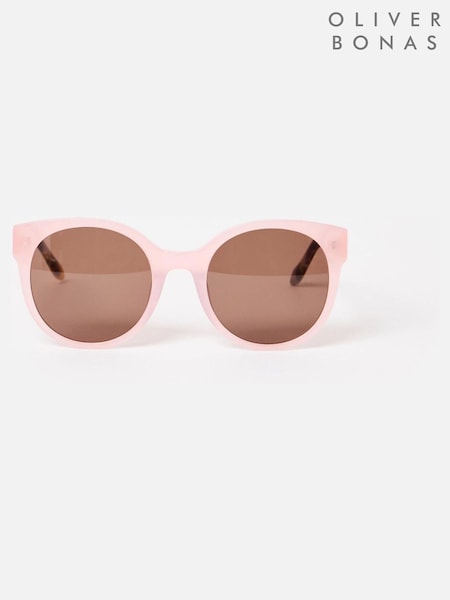 Oliver Bonas Pink Faux Tortoiseshell Round Acetate Sunglasses (H40194) | €69